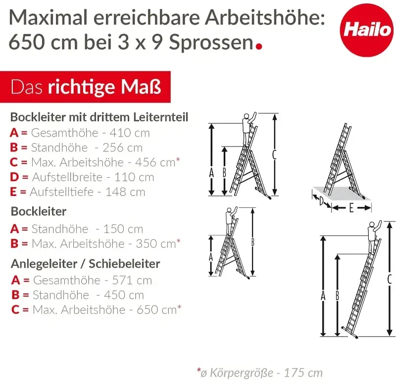 Hailo Hailo trijų dalių ProfiStep kombinuotos kopėčios 263 cm 7309-007