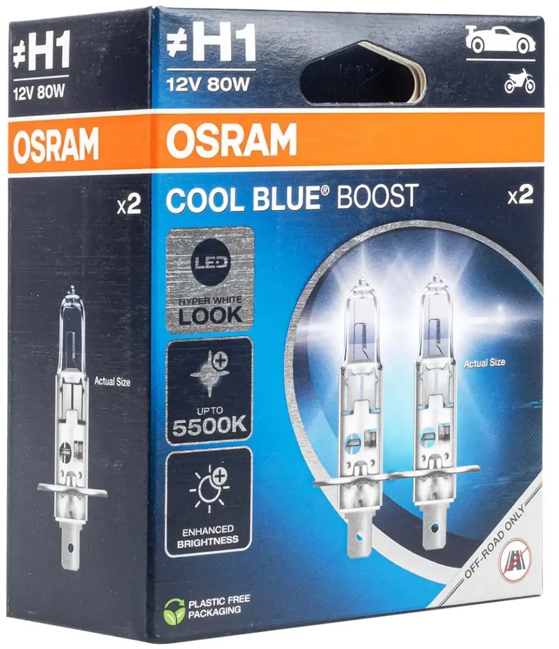 Osram lemputės H1 80W Cool Mėlyna BOOST 5500K, 62150CBB-HCB
