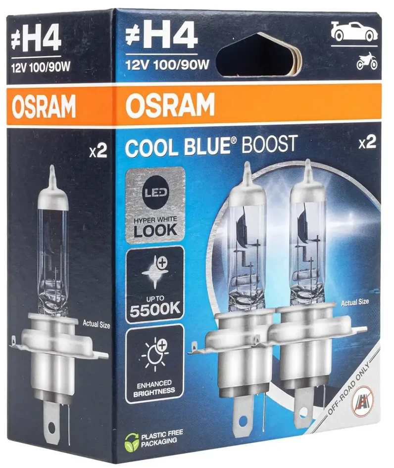 Automobilinės lemputės Osram Cool Mėlyna Boost H4, 100/90W, 2 vnt.