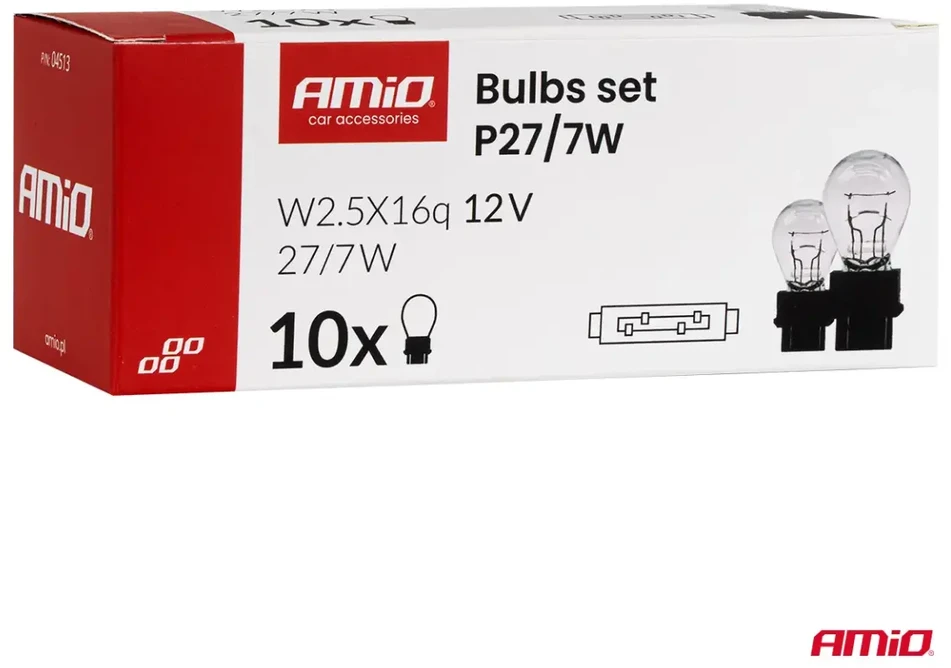 Halogeninės lemputės P27/7W 12V 27/7W W2.5x16Q 10 vnt. amio-04513