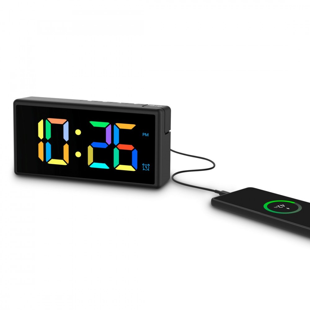 Hama Ibiza Digitālais Modinātājs Ar Multicolor Displeju USB Lādēšana Melns