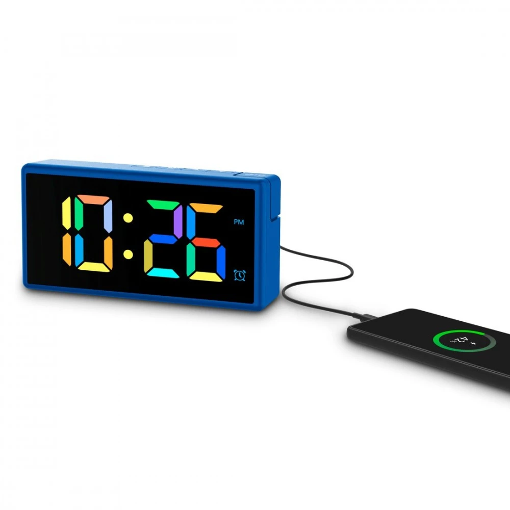 Hama Ibiza Digitālais Modinātājs Ar Multikoloru LCD Displeju USB Lādēšana Zils