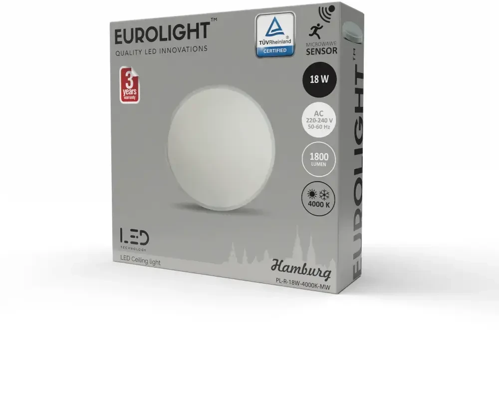 Sieninis šviestuvas Hamburg LED šviestuvas 18W 4000K IP65 su judesio davikliu Eurolight
