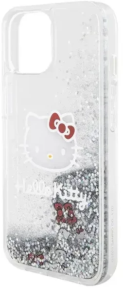 Hello Kitty HKHCP14SLIKHET Apple iPhone 14 /15 / 13 6.1″ sidabrinis kietas dėklas Liquid Glitter Charms Kit
