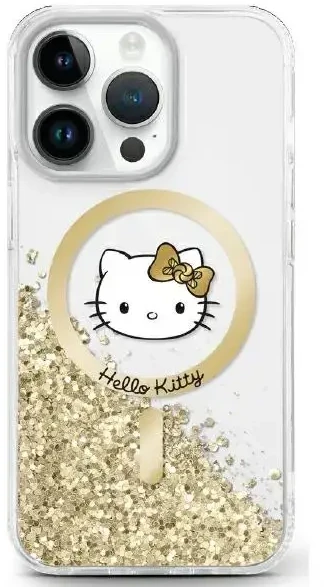 Hello Kitty HKHMP16XLGDIH Apple iPhone 16 Pro Max 6.9″ baltos spalvos auksinis kietas dėklas Liquid Glitter Fev