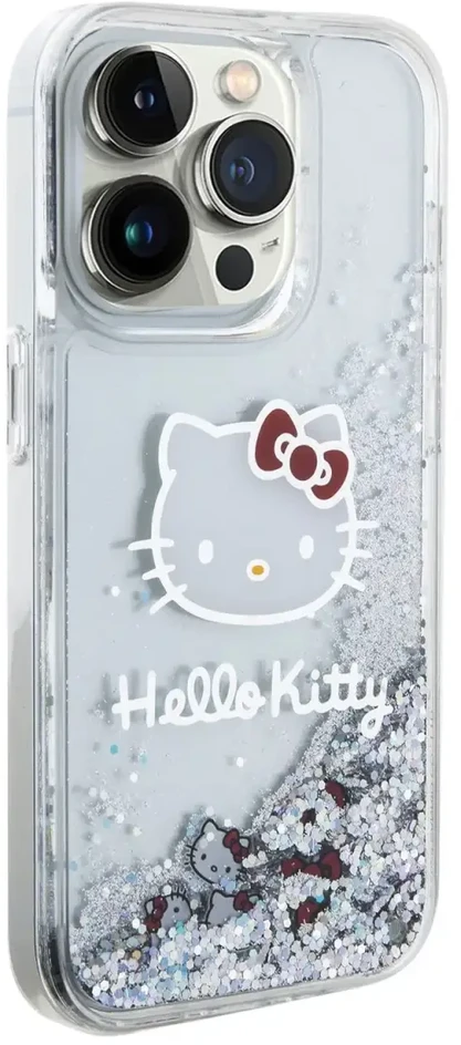 „Hello Kitty“ skystas blizgantis galvanizavimo galvutės logotipo dėklas, skirtas „iPhone 13 Pro“, skaidrus