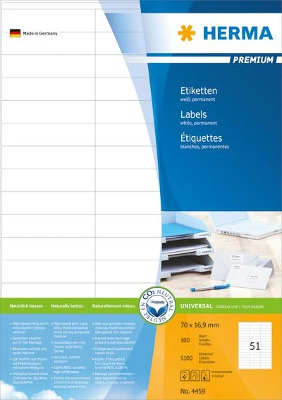 Herma Premium etiketės A4, baltas, matinis popierius, 5100 vnt (4459)