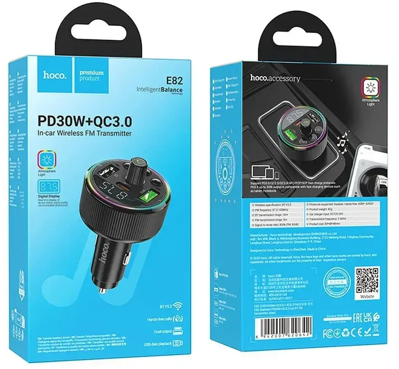 FM bangų moduliatorius Hoco E82 PD30W+QC3.0