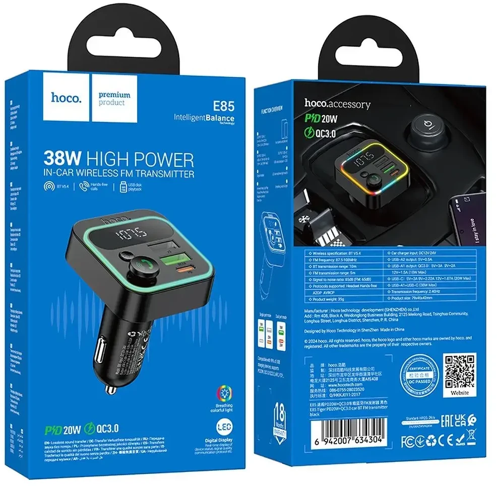 FM bangų moduliatorius Hoco E85 PD20W+QC3.0