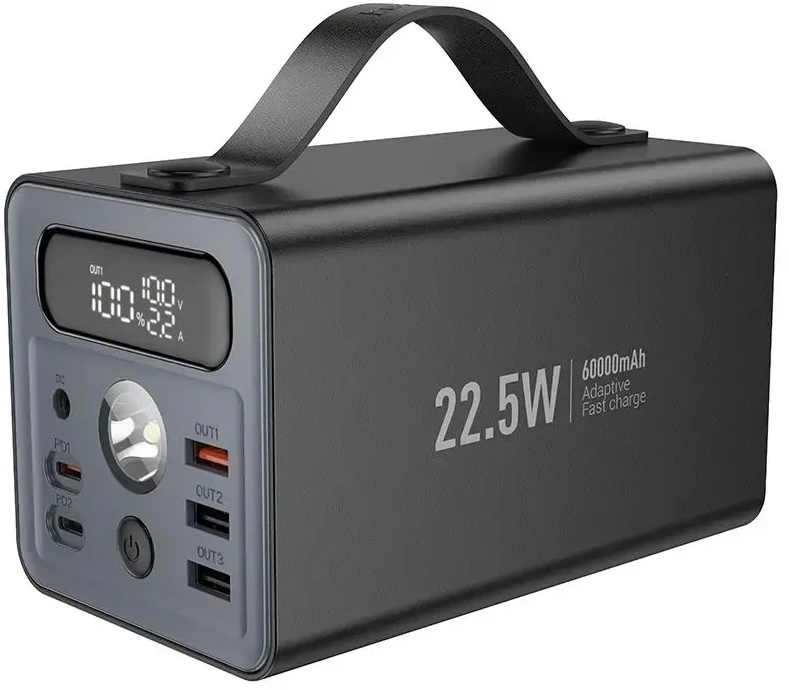 Nešiojamoji baterija Hoco 60000 mAh QC PD 3A 22,5W DC12V su įmontuotu apšvietimu J138 juodas