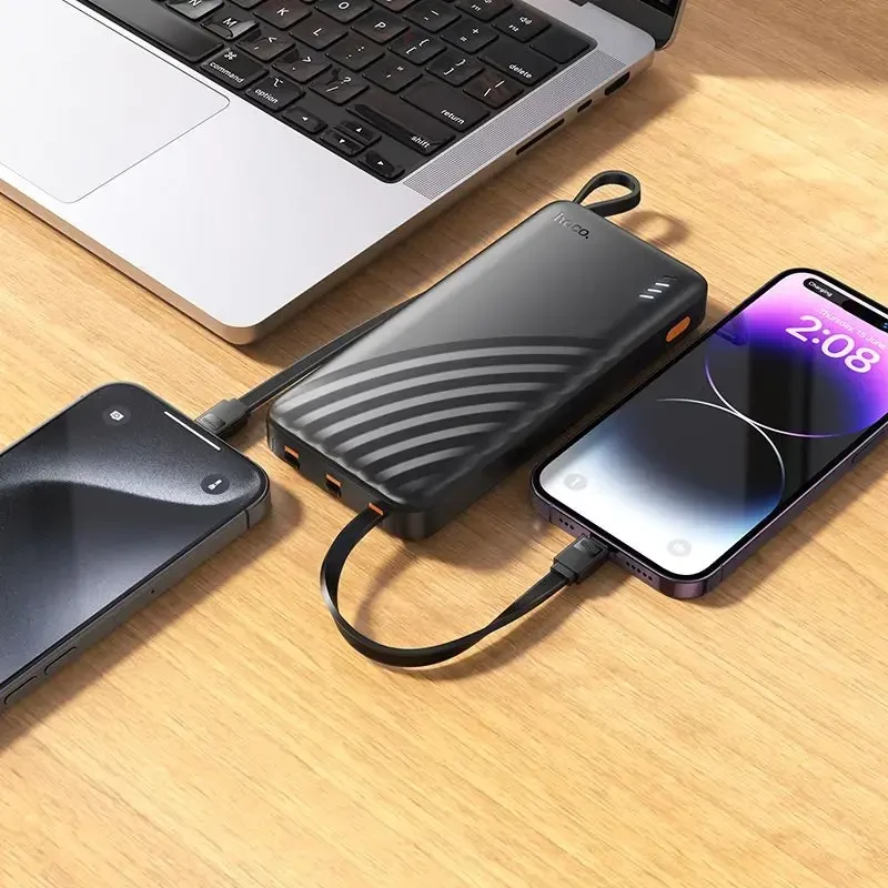 Nešiojamasis įkroviklis (powerbank) Hoco 10000 mAh 2A su keturiais įtaisytais kabeliais USB A + USB C + Lightning + Micro USB J146 juodas