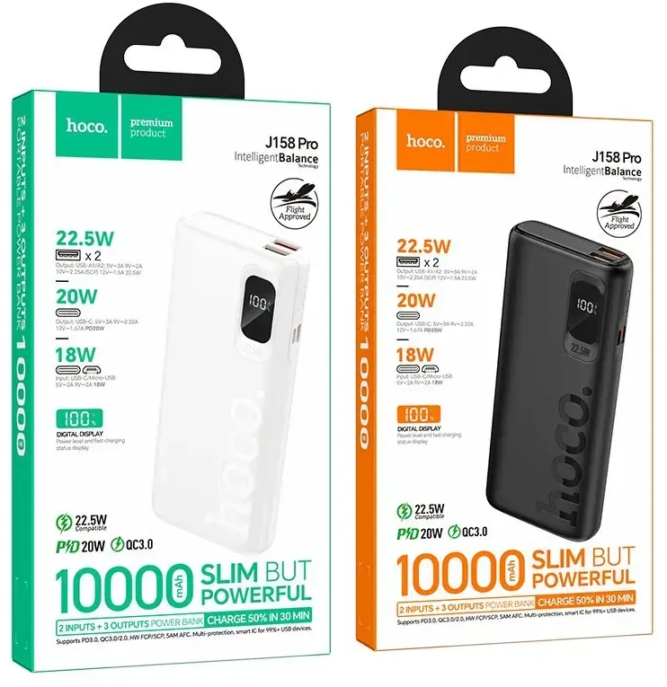 Powerbank Hoco 10000 mAh QC PD 2A 22,5W J158 Pro juodas