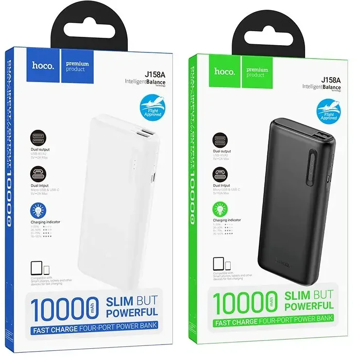 Hoco 10000 mAh 2A J158A Powerbank (baltas)