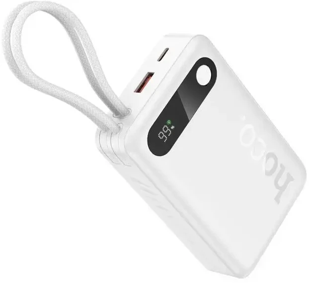 Nešiojamoji baterija Hoco 20000 mAh QC PD 2A 22,5W su integruotais laidais USB C + Lightning J171A baltas