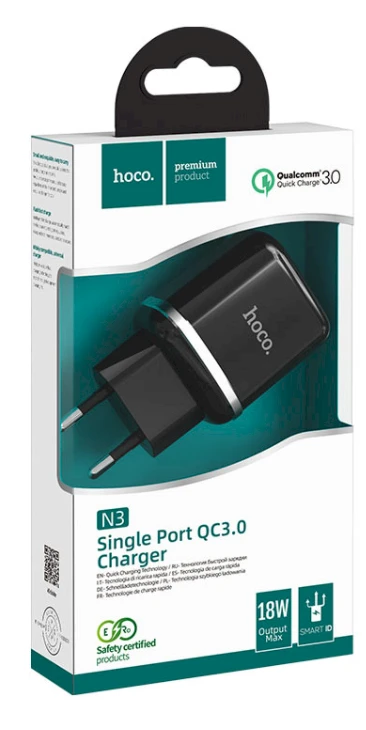 Telefono įkroviklis Hoco USB A QC3.0 3A 18W N3 juodas