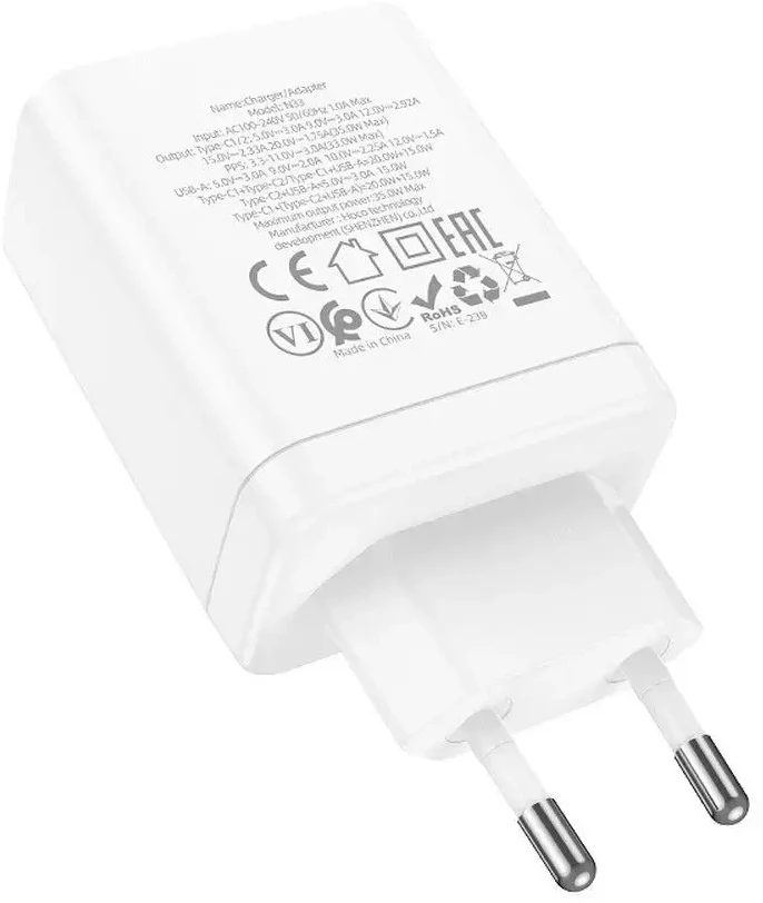 Telefono įkroviklis Hoco 2 x USB C + USB A QC3.0 PD 3A 35W N33 baltas