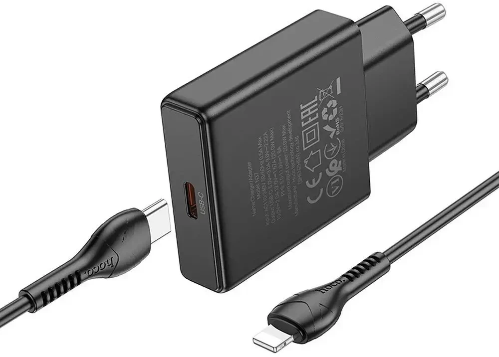Telefono įkroviklis Hoco Slim USB C QC PD 20W + laidas USB C į Lightning N37 juodas