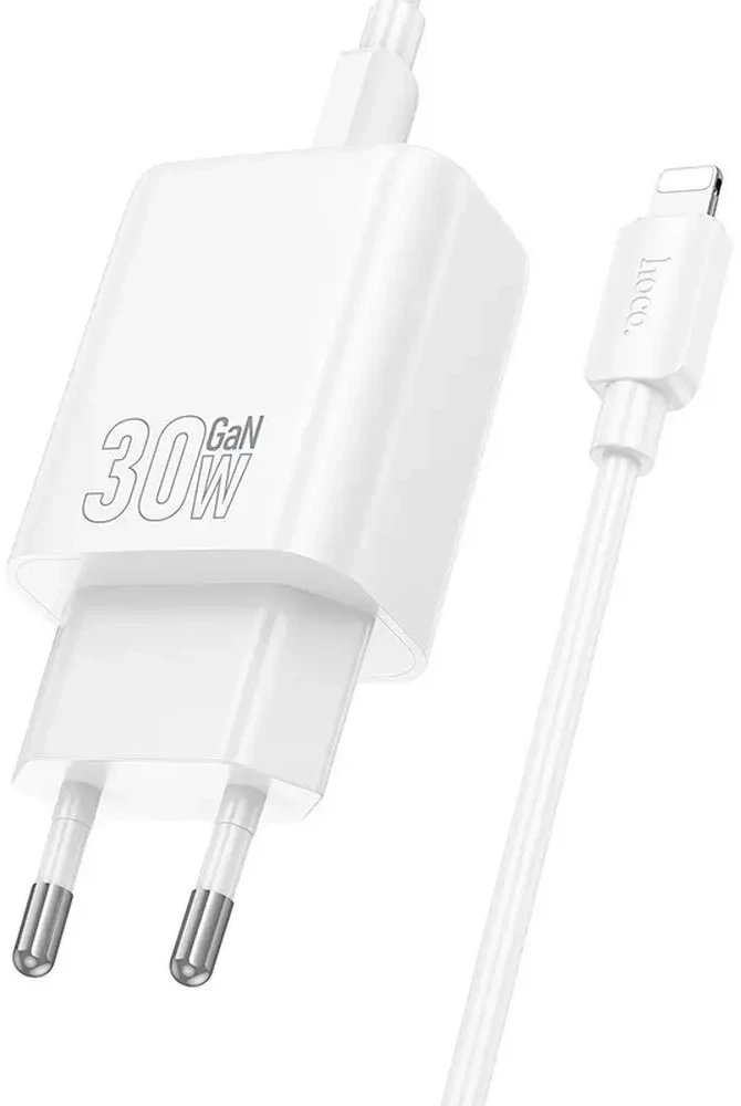 Telefono įkroviklis Hoco USB A + USB C QC3.0 PD 3A 30W + laidas USB C į Lightning N63 baltas