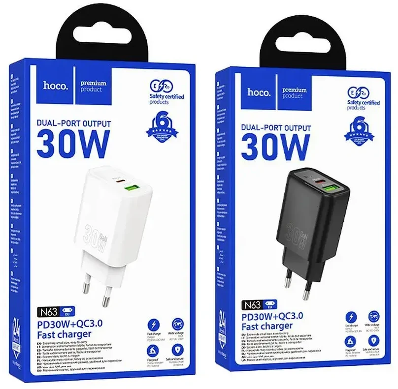 Telefono įkroviklis Hoco USB A + USB C QC3.0 PD 3A 30W N63 juodas