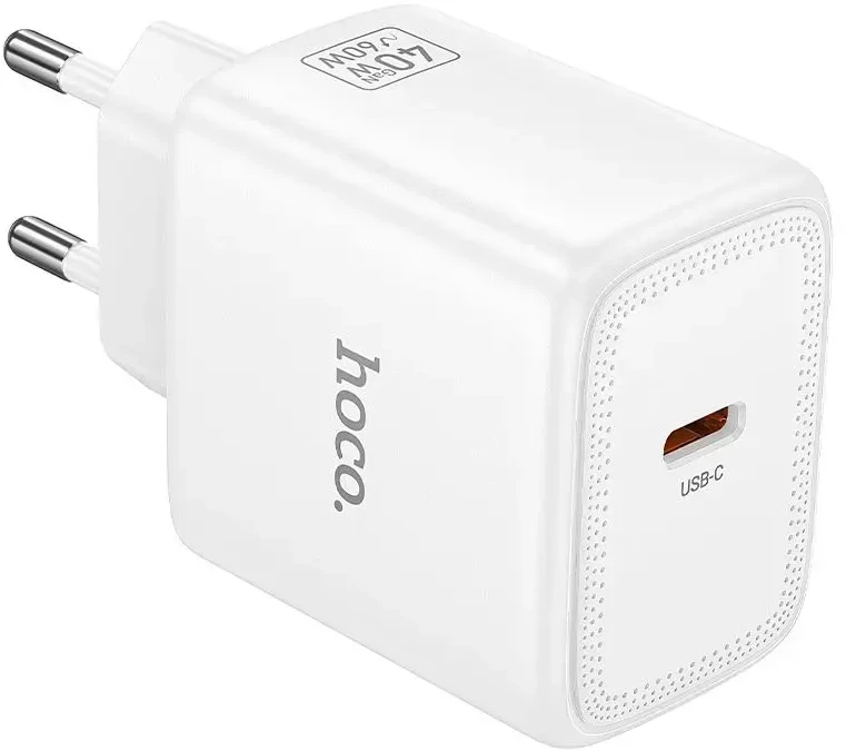 Telefono GaN įkroviklis Hoco USB C PD AVS 40W max 60W N83 baltas