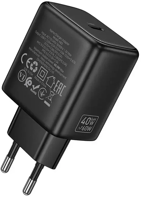 Phone GaN charger Hoco USB C PD AVS 40W max 60W N83 juodas