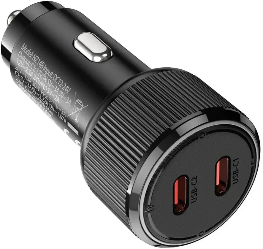 Car charger Hoco 2 x USB C QC PD 50W NZ14B juodas
