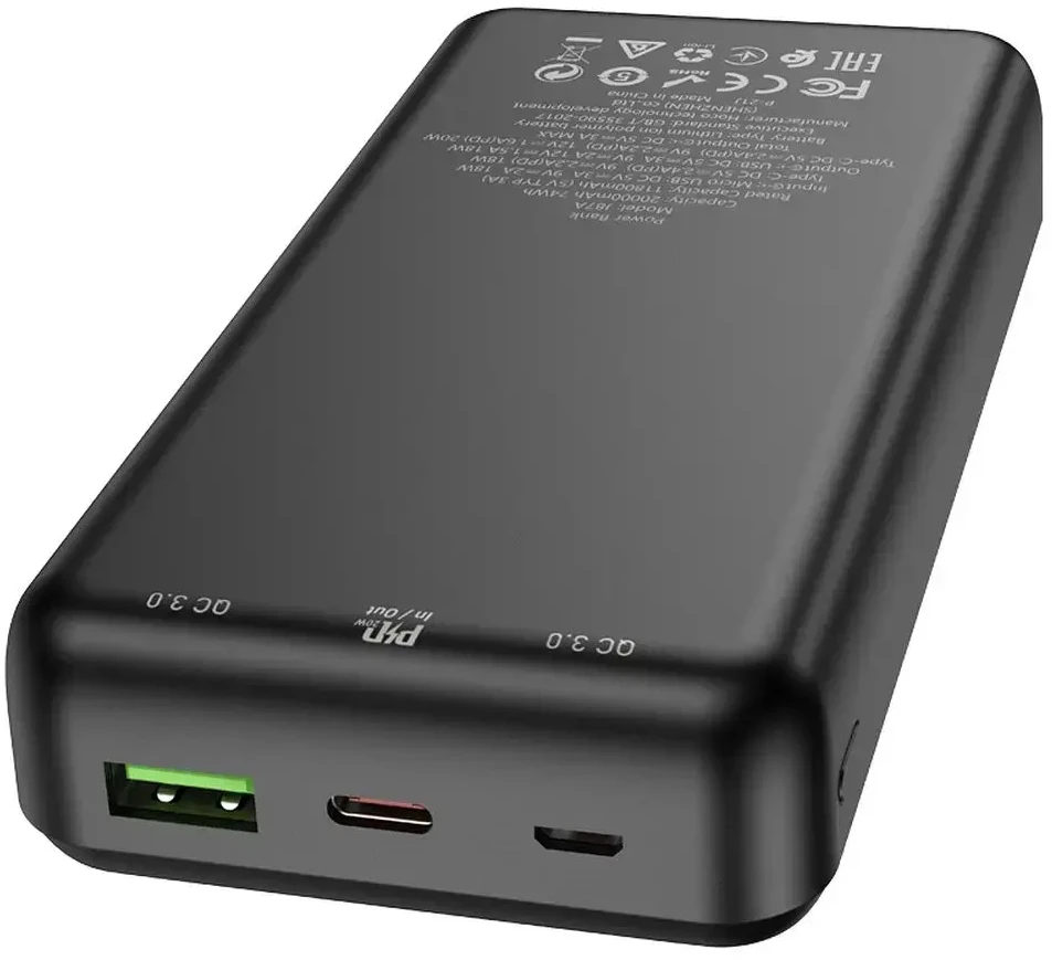 Išorinė baterija Power Bank Hoco J87A Type-C PD 20W+Quick Charge 3.0 20000mAh juodas
