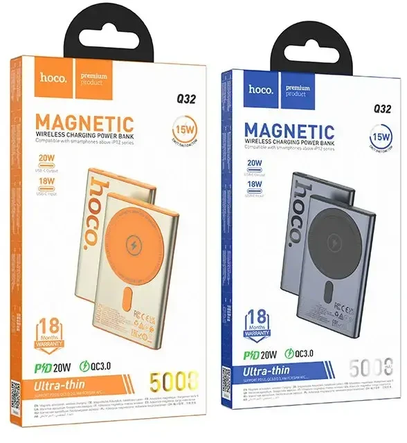 „MagSafe Hoco 5000 mAh QC PD 20W Q32“ metalinis pilkas nešiojamas akumuliatorius