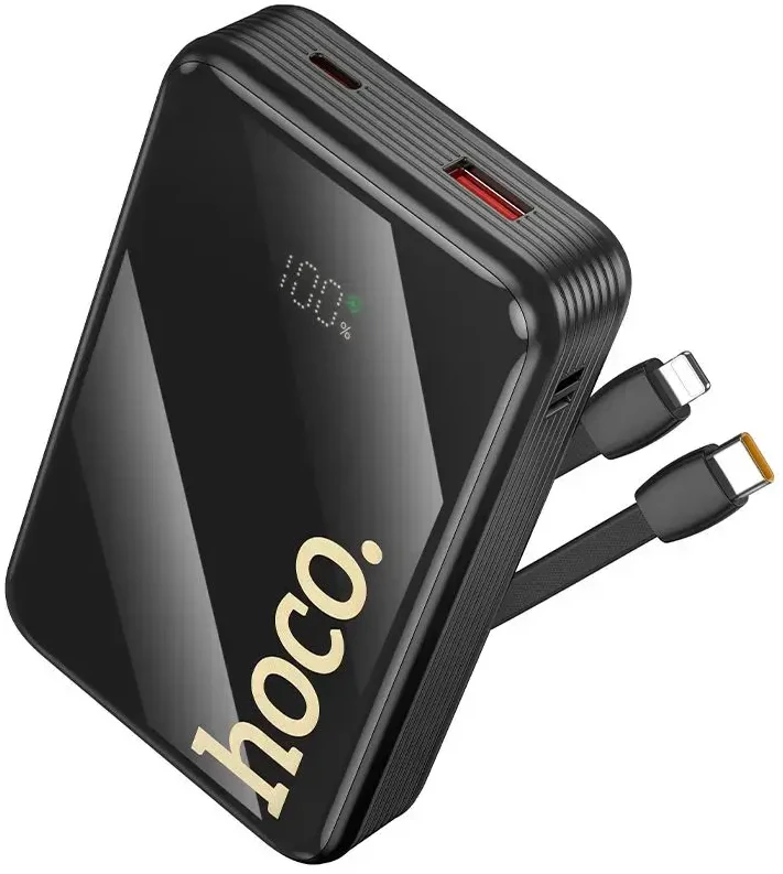 Išorinė baterija Hoco 20000 mAh QC PD 22,5W su integruotais laidais USB C + Lightning Q37A juodas