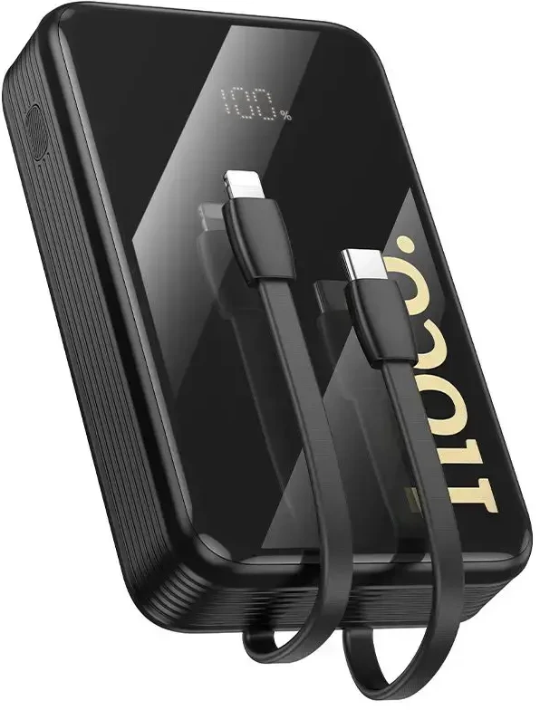 Išorinė baterija Hoco 20000 mAh QC PD 22,5W su integruotais laidais USB C + Lightning Q37A juodas