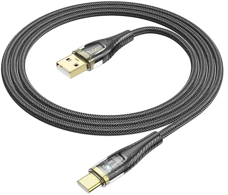 Cable USB A į USB C Hoco 2,4A 1,2 m U121 juodas skaidrus