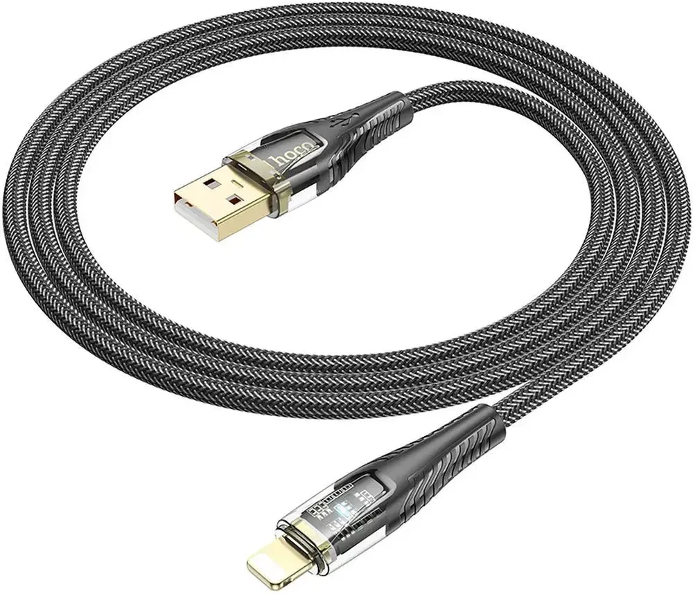 Cable USB A į Lightning Hoco 2,4A 1,2 m U121 juodas skaidrus