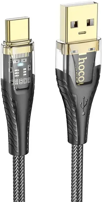 Cable USB A į USB C Hoco 2,4A 1,2 m U121 juodas skaidrus