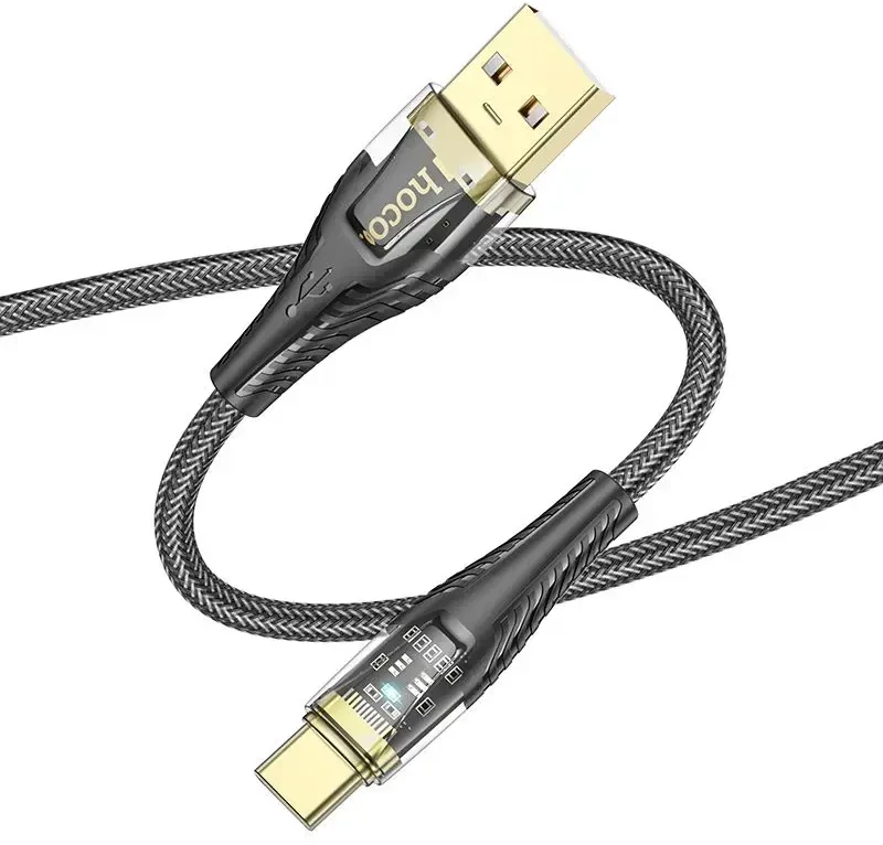 Cable USB A į USB C Hoco 2,4A 1,2 m U121 juodas skaidrus