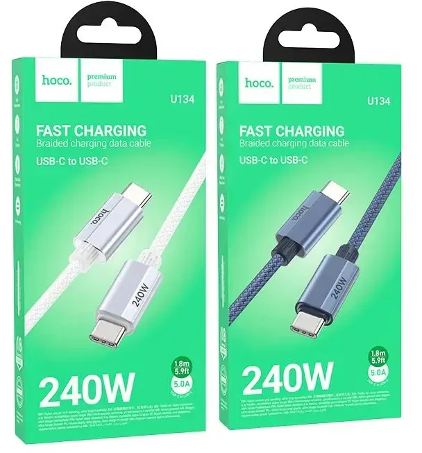 USB C į USB C laidas Hoco QC3.0 PD 5A 240W 1,8 m U134 pilka