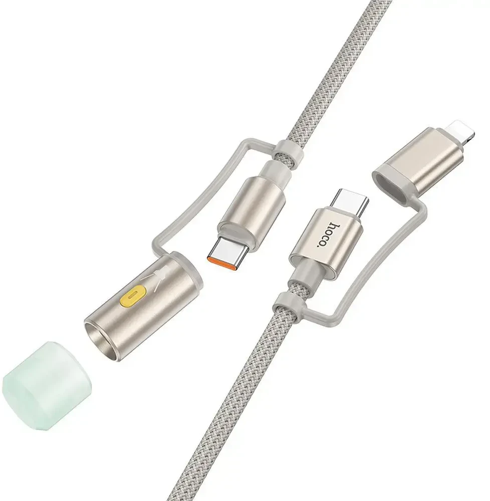 Laidas „viskas viename“ USB C / „Lightning“ į USB C / LED šviesą Hoco PD 3A 60W 1,2 m U138 pilkas