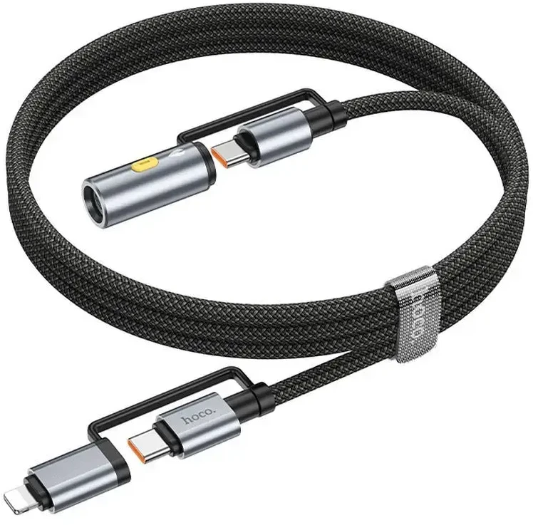Laidas „viskas viename“ USB C / „Lightning“ į USB C / cigarečių žiebtuvėlio jungtį Hoco PD 3A 60W 1,2 m U138 pilkas