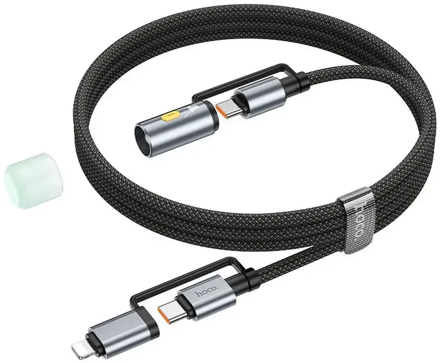 Laidas „viskas viename“ USB C / „Lightning“ į USB C / LED šviesą Hoco PD 3A 60W 1,2 m U138 juodas