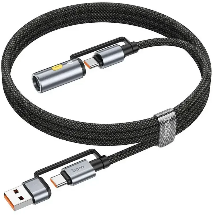 Laidas „viskas viename“ USB A / USB C į USB C / cigarečių žiebtuvėlio jungtis Hoco 3A 60W 1,2 m U138 juodas