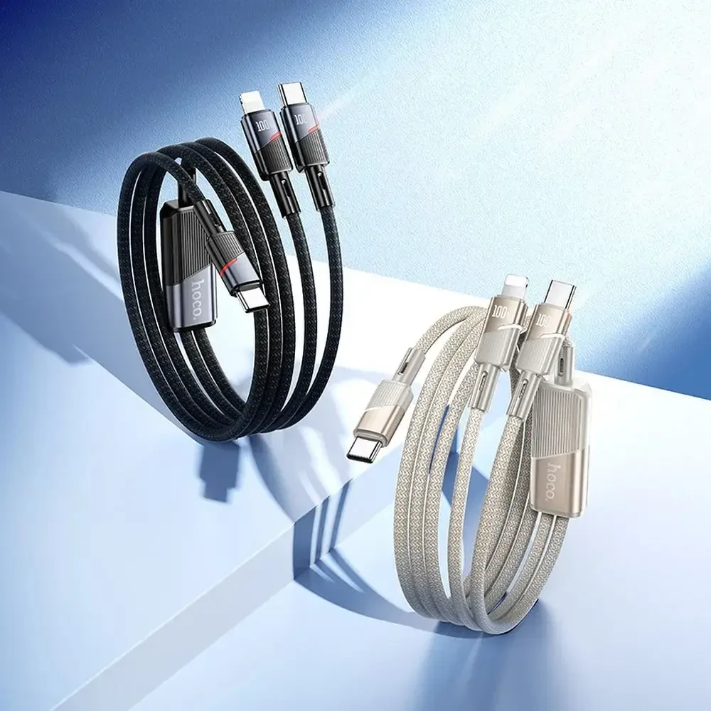Laidas 2in1 USB-C į USB-C + Lightning Hoco 5A 100W 1,2 m U139 juodas