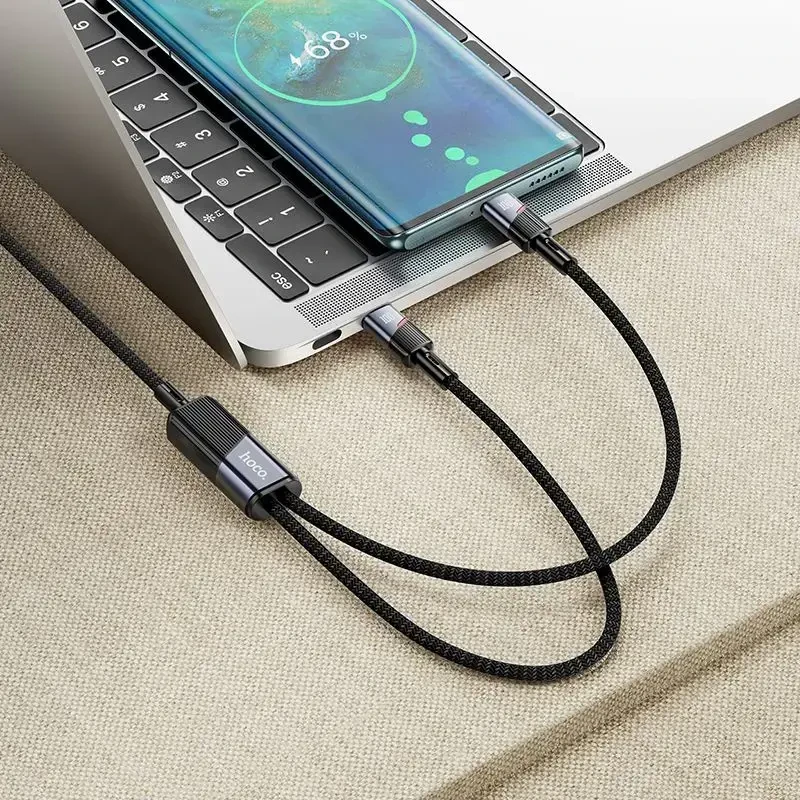 Cable 2in1 USB C į USB C / USB C Hoco 5A 100W 1,2 m U139 juodas