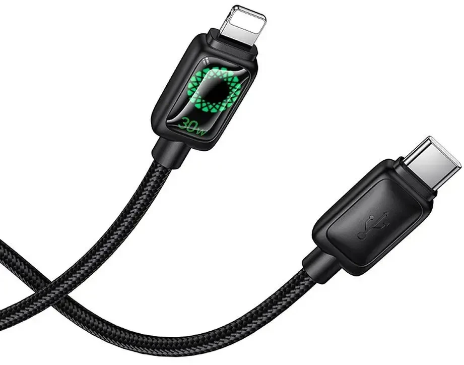 Laidas su LCD ekranu USB C - Lightning Hoco PD 30W 1,2 m U146 juodas