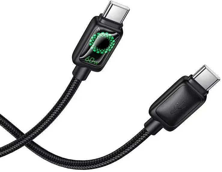 Laidas su LCD ekranu USB C į USB C Hoco 3A 60W 1,2 m U146 juodas