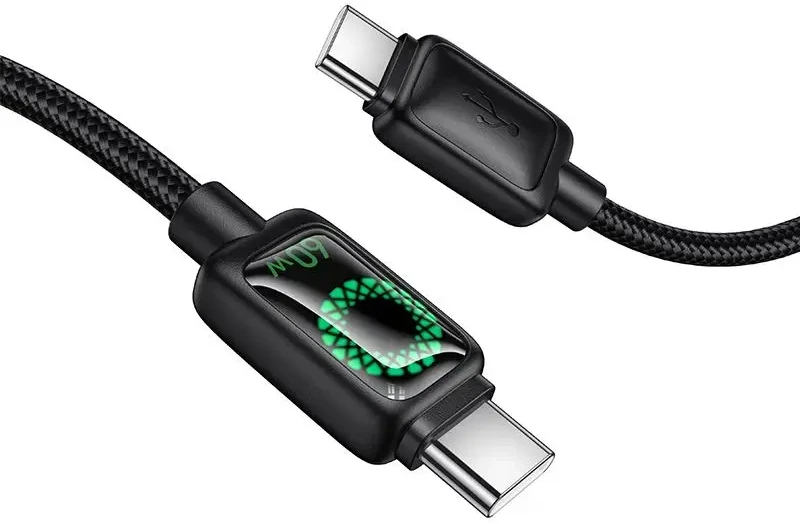 Laidas su LCD ekranu USB C į USB C Hoco 3A 60W 1,2 m U146 juodas