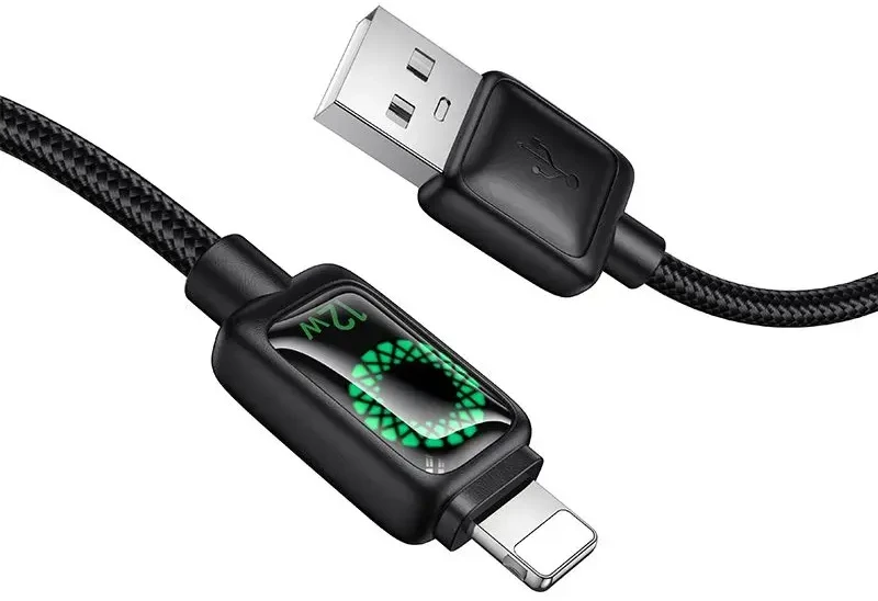 Laidas su LCD ekranu USB A į Lightning Hoco 2,4A 1,2 m U146 juodas