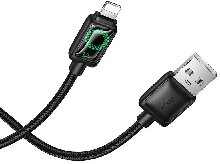 Laidas su LCD ekranu USB A į Lightning Hoco 2,4A 1,2 m U146 juodas