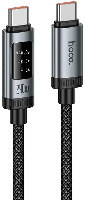 Duomenų kabelis su skaitmeniniu ekranu USB C į USB C Hoco PD 6A 240W 1,2 m U148 juodas