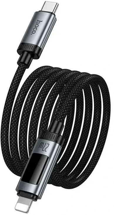 Duomenų kabelis su skaitmeniniu ekranu USB C - Lightning Hoco PD 27W 1,2 m U148 juodas