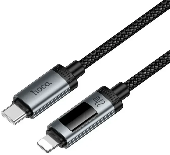 Duomenų kabelis su skaitmeniniu ekranu USB C - Lightning Hoco PD 27W 1,2 m U148 juodas