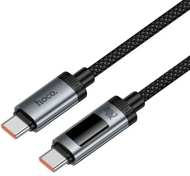Duomenų kabelis su skaitmeniniu ekranu USB C į USB C Hoco PD 6A 240W 1,2 m U148 juodas